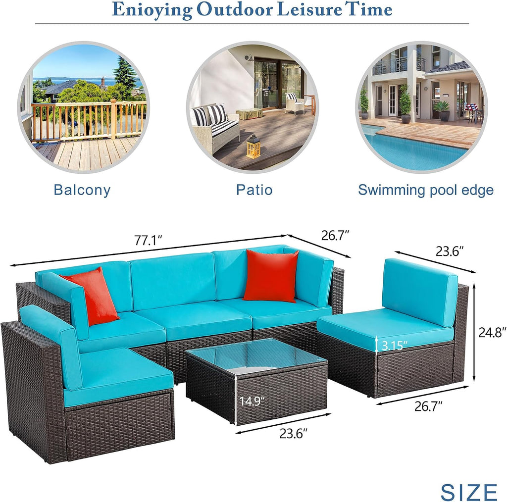 Vongrasig Patio Furniture Sets, Outdoor Patio Set Sectional Sofa, All-Weather PE Rattan Outdoor Couch with Ottoman, Glass Table for Garden, Backyard, Porch