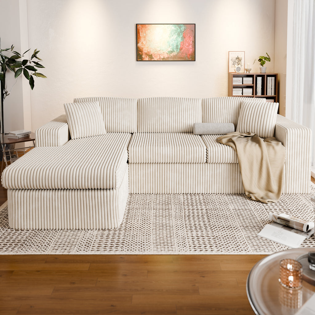 Vongrasig 105" Boneless Couches for Living Room, Sectional Couches Modular Sofa with L-Shaped Chaise, Memory Foam Comfy Cloud Couch with Plush Corduroy Fabric, No Assembly Required