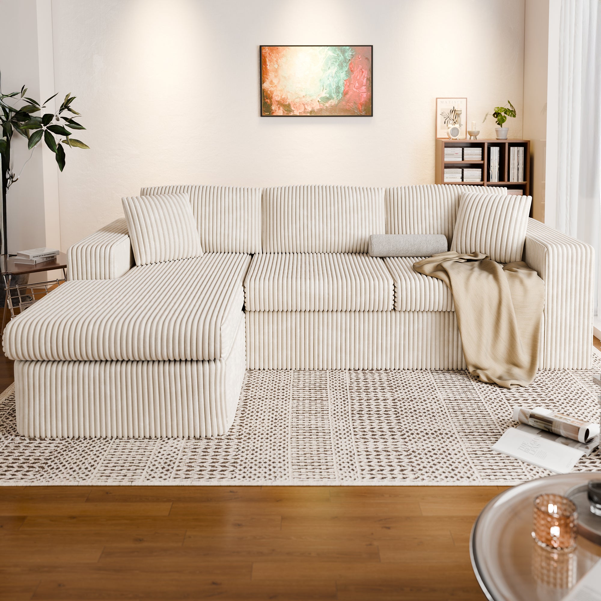 Vongrasig 105" Boneless Couches for Living Room, Sectional Couches Modular Sofa with L-Shaped Chaise, Memory Foam Comfy Cloud Couch with Plush Corduroy Fabric, No Assembly Required