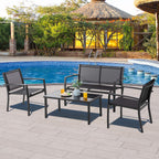 Vongrasig 4 Pieces Patio Furniture Sets,Outdoor Patio Conversation Sets with Glass Coffee Table, Small Porch Balcony Furniture, Patio Table and Chairs Set for Garden, Backyard