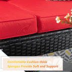 Walsunny Patio Furniture 3 Pieces Outdoor Sectional Sofa Set With Chaise, Black Wicker#color_red 