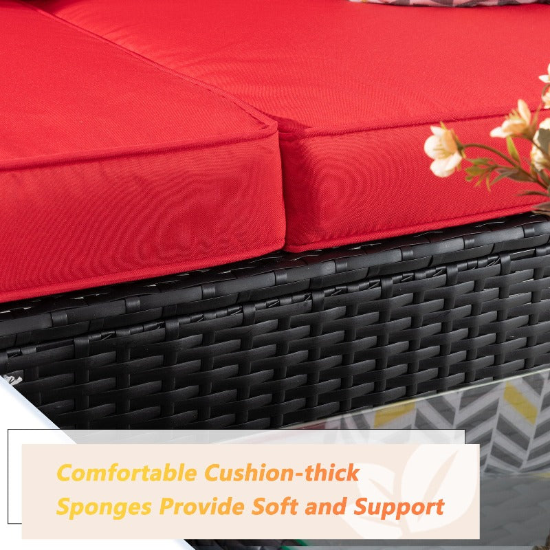 Walsunny Patio Furniture 3 Pieces Outdoor Sectional Sofa Set With Chaise, Black Wicker#color_red 