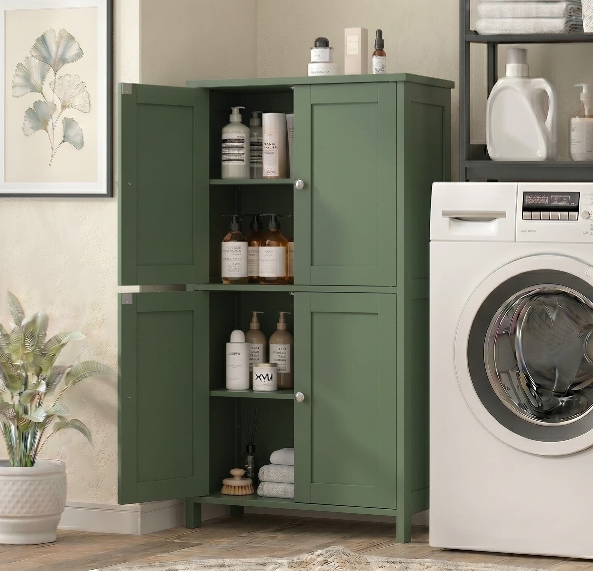 Vongrasig 42.6" Bathroom Storage Cabinet, Modern Floor Cabinet with Doors and Adjustable Shelves, Freestanding Accent Organizer Cupboard for Living Room, Entryway, Kitchen
