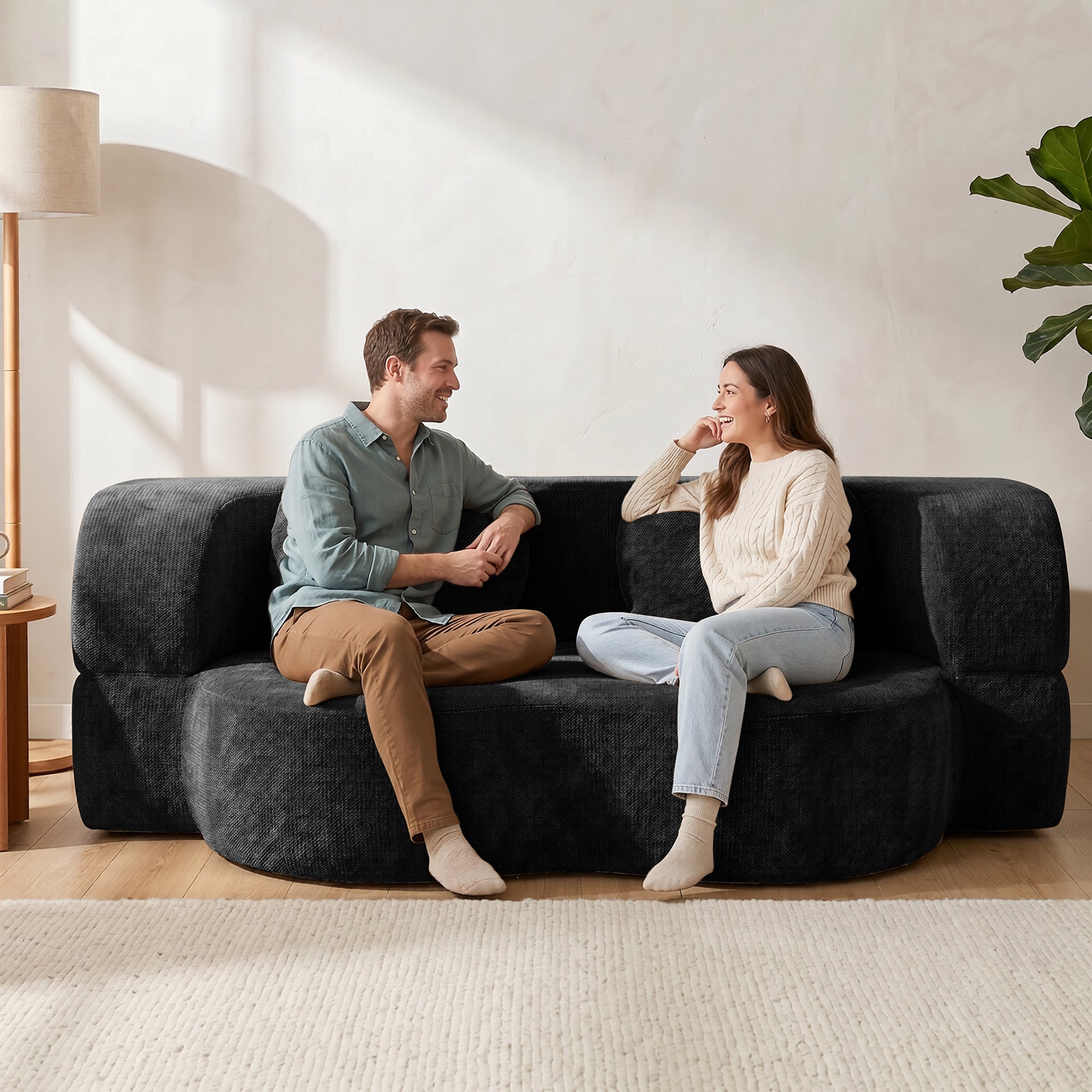 Vongrasig 77” Convertible Sofa Bed, Folding Boneless Couch, Floor Sofa 2-in-1 Curved Couch for Small Living Room, Apartment, Guest Room