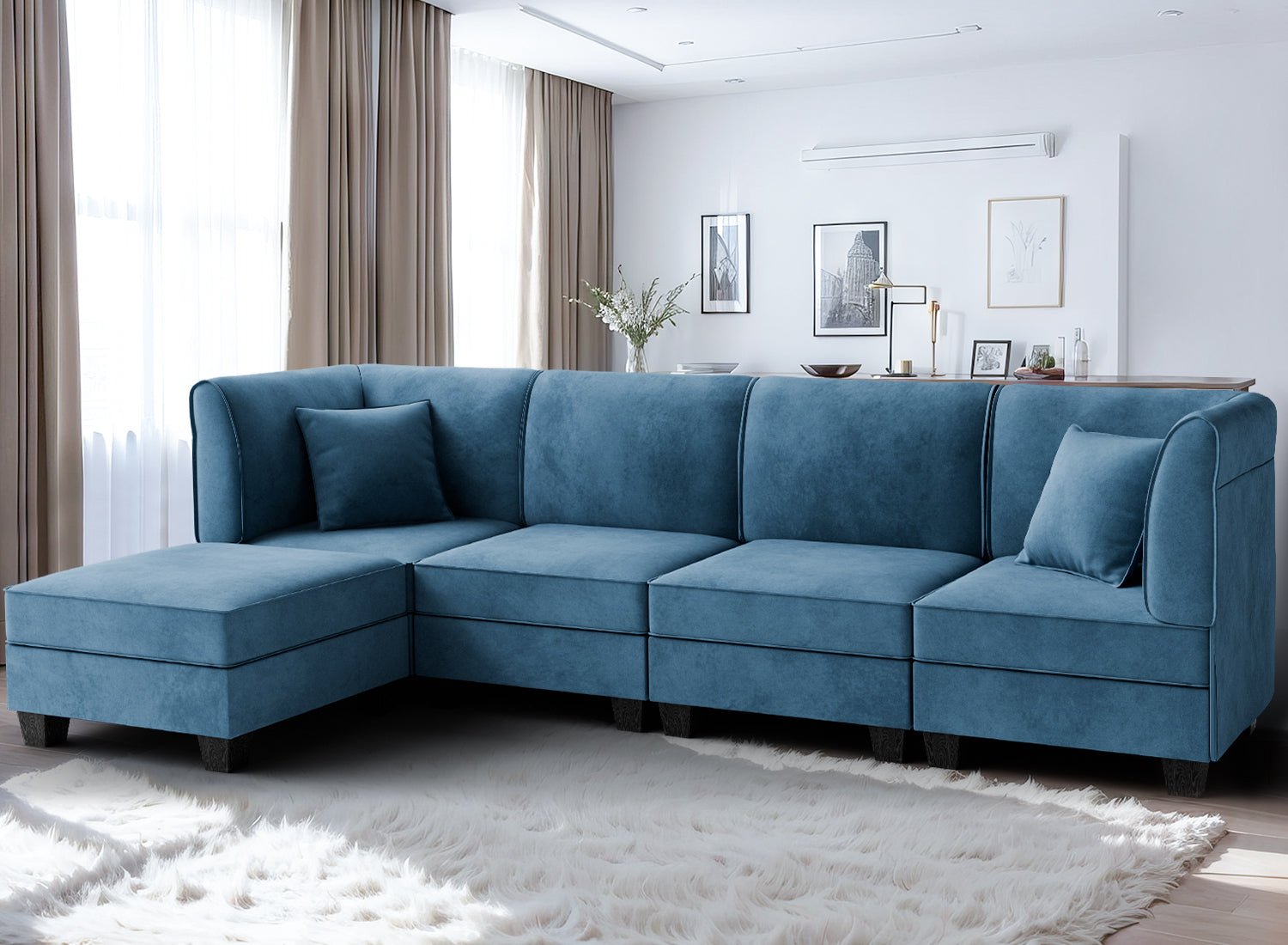 Walsunny Velvet 5 Pieces Modular Sectional Sofa L-Shaped Couch With Reversible Chaise (7223391125680)