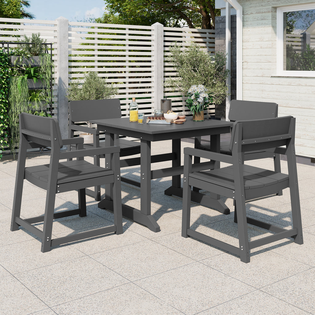 Vongrasig 5 Pieces Patio Dining Set, All Weather Outdoor HDPE Dining Furniture Set with Table and Chairs for 4, Garden Patio Furniture Set for Lawn, Backyard, Poolside