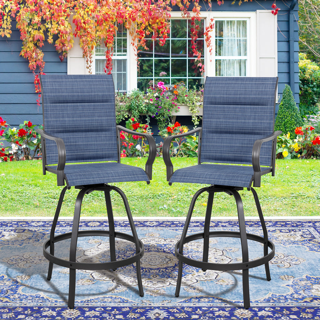 Vongrasig 2 Piece Patio Swivel Bar Chairs, All Weather Metal Textile High Swivel Bar Stools Chairs, Outdoor High Top Bistro Set for Backyard, Lawn Garden, Balcony