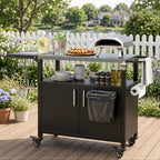 Vongrasig Outdoor Grill Cart, Patio Kitchen Island with Storage, Outdoor Bar Table BBQ Cart Pizza Oven Table with Foldable Stainless Steel Top & Wheels