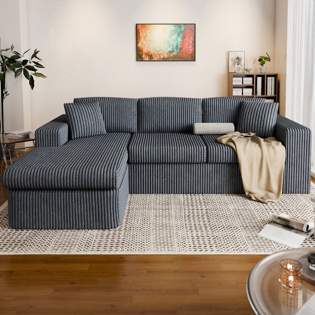 Vongrasig 105" Boneless Couches for Living Room, Sectional Couches Modular Sofa with L-Shaped Chaise, Memory Foam Comfy Cloud Couch with Plush Corduroy Fabric, No Assembly Required