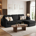 Vongrasig Boneless Convertible Sectional Sofa Couch, 3 Seat L Shaped Sofa with Removable Pillows Plush Corduroy Fabric Small Couches for Living Room, Apartment and Office, Black