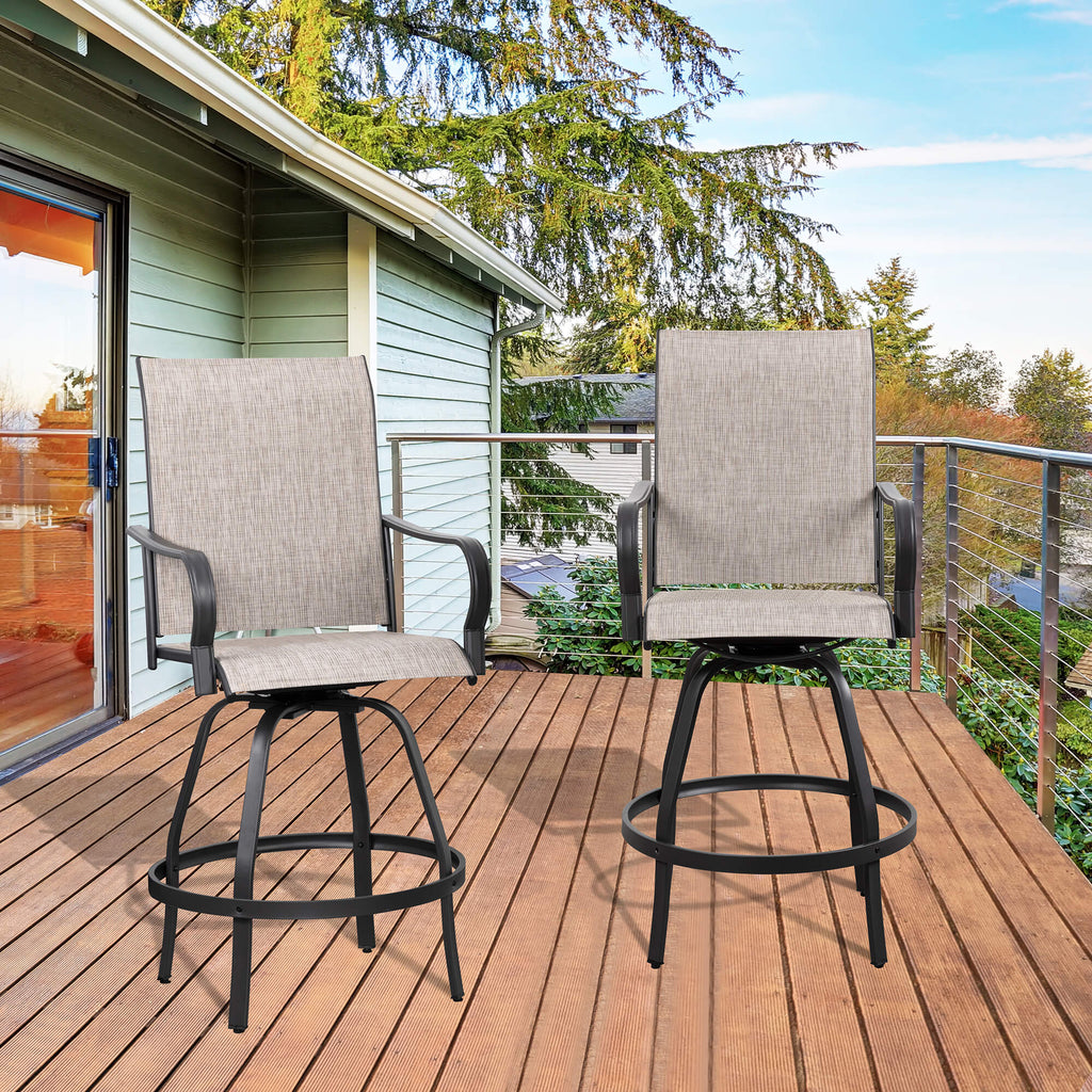 Vongrasig Patio Furniture Outdoor All-Weather Texilene Swivel High Bar Stools Set