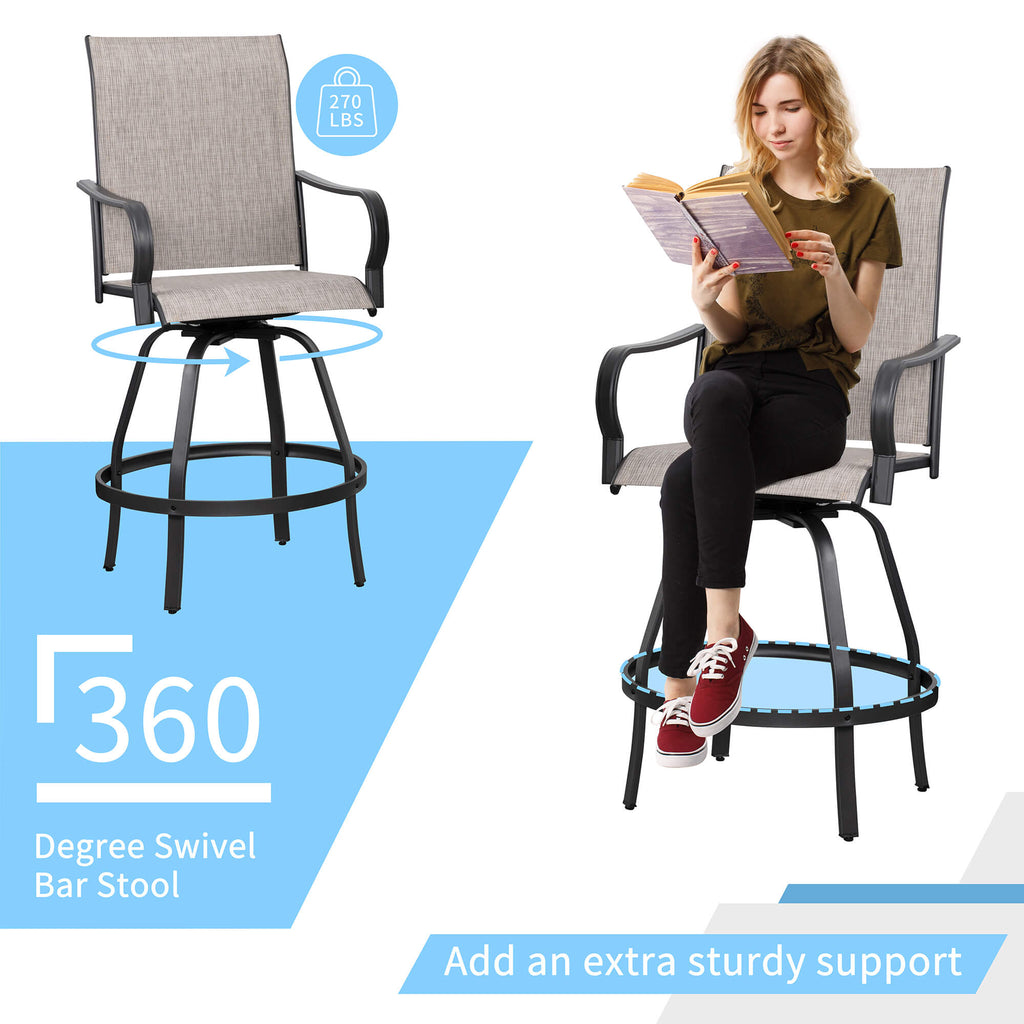 Vongrasig Patio Furniture Outdoor All-Weather Texilene Swivel High Bar Stools Set