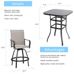 Vongrasig Patio Furniture Outdoor All-Weather Texilene Swivel High Bar Stools Set