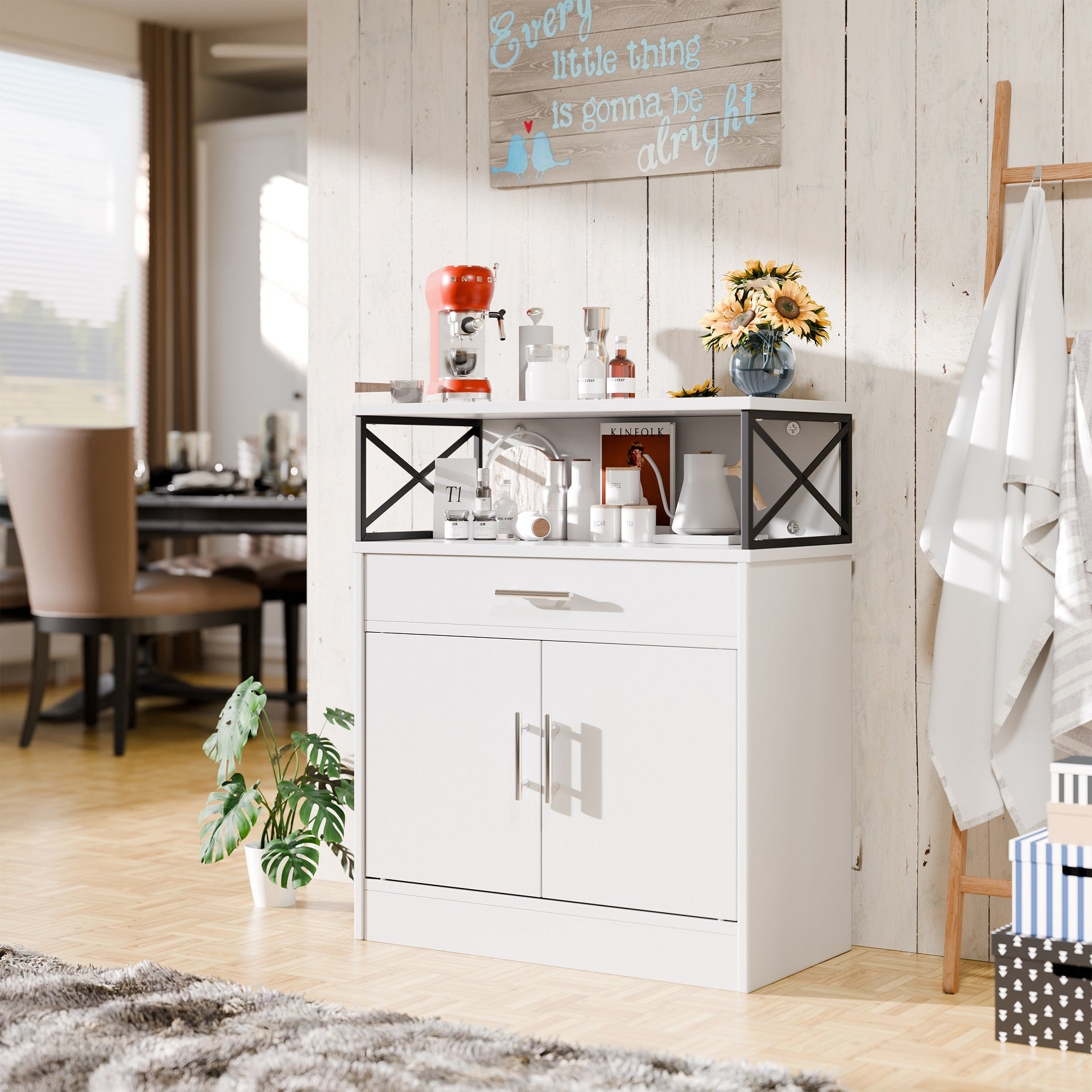 Walsunny Kitchen Buffet Sideboard Cabinet with Adjustable Shelf,Wooden Storage Cabinet with 2 Doors and 1 Drawers£¬Modern Farmhouse Coffee Bar Cabinet with Storage for Kitchen/Living Room (7612660711600)
