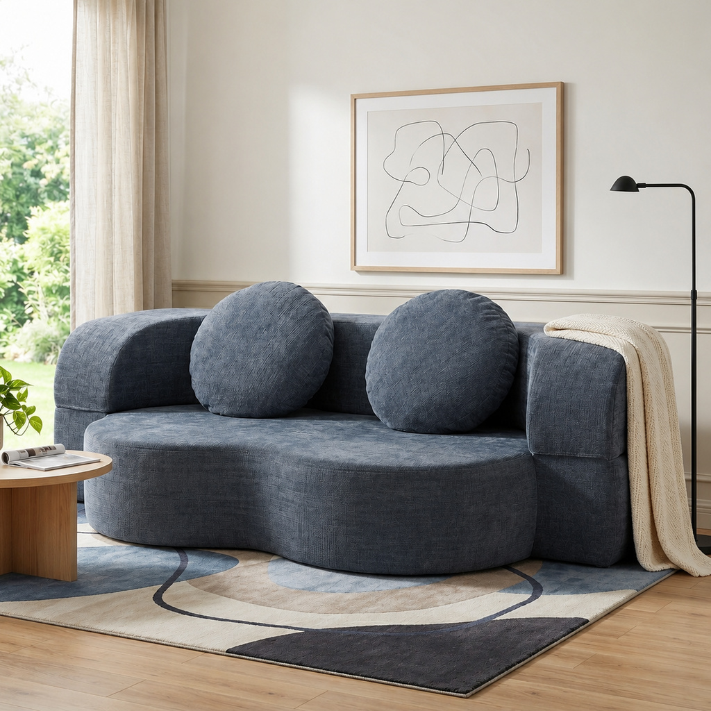 Vongrasig 77” Convertible Sofa Bed, Folding Boneless Couch, Floor Sofa 2-in-1 Curved Couch for Small Living Room, Apartment, Guest Room,