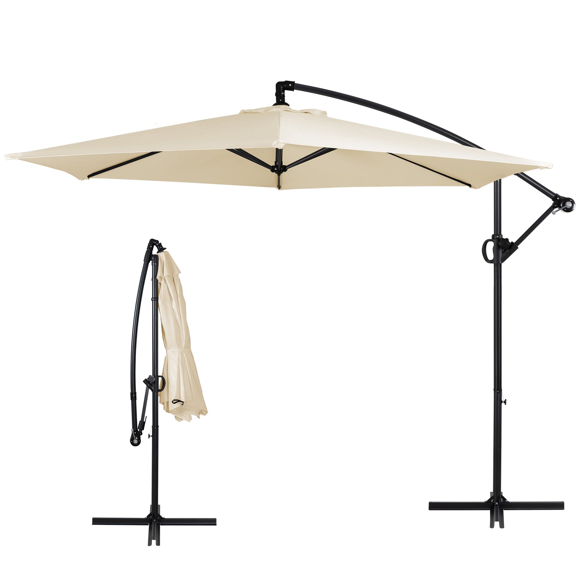 Walsunny Patio Offset Umbrella Easy Tilt Adjustment,Crank and Cross Base, Outdoor Cantilever Hanging Umbrella with 8 Ribs (7504185786544)