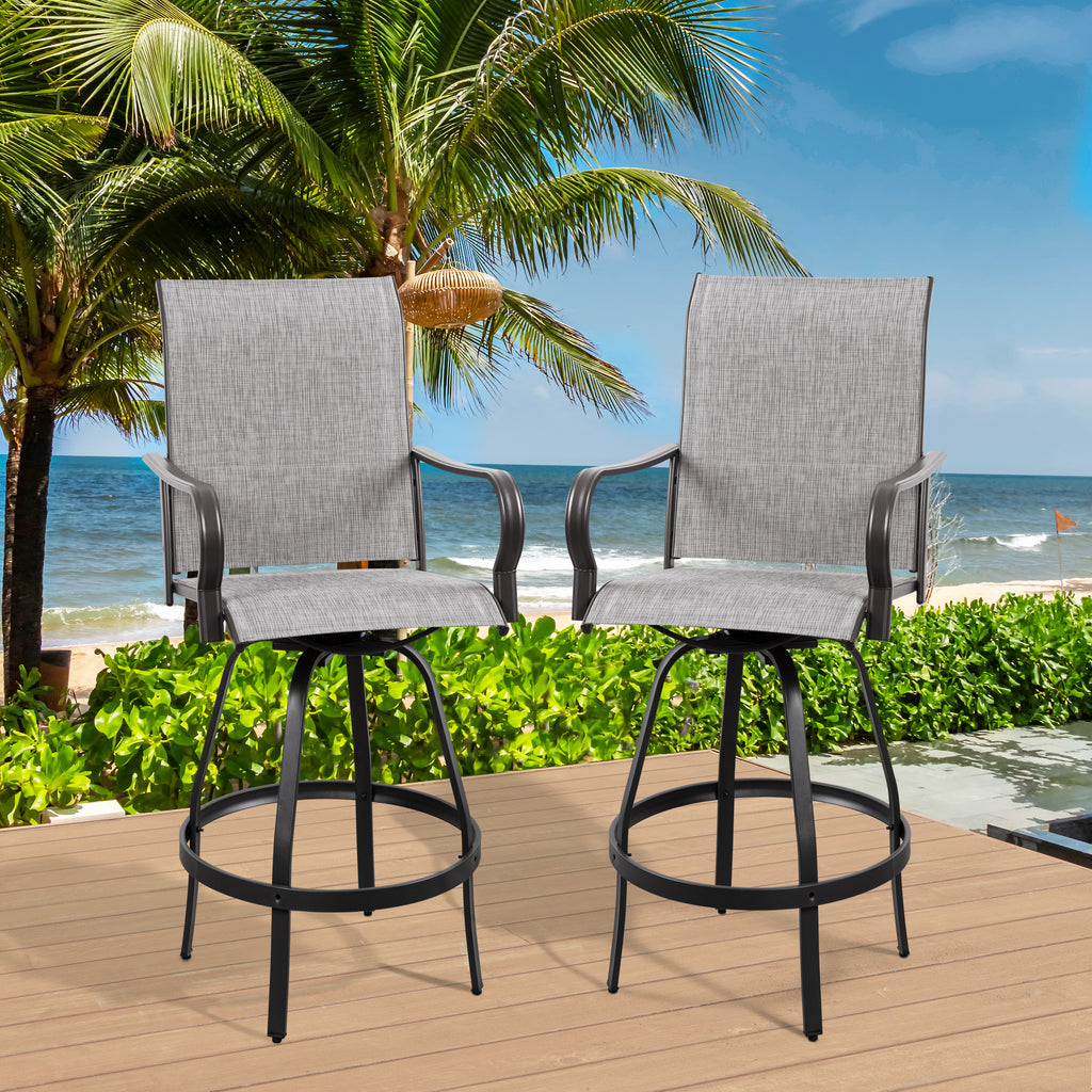 Vongrasig 2 Piece Patio Swivel Bar Chairs, All Weather Metal Textile High Swivel Bar Stools Chairs, Outdoor High Top Bistro Set for Backyard, Lawn Garden, Balcony