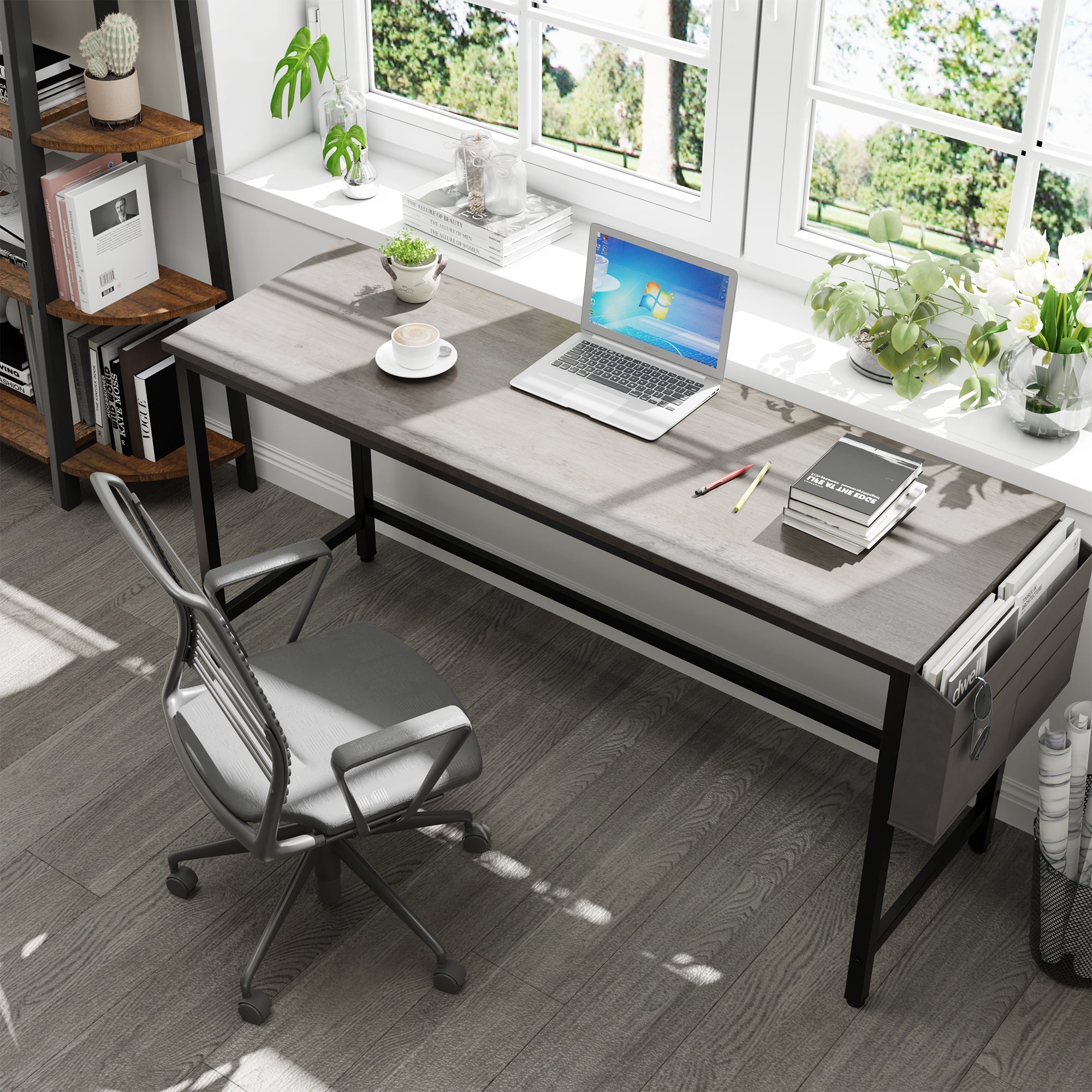 Walsunny 55 inch Home Office Desk with Storage Bag, Study Workstation Modern Simple Design, Student Writing Desk, Office Working Desk, Gray (7346039357616)