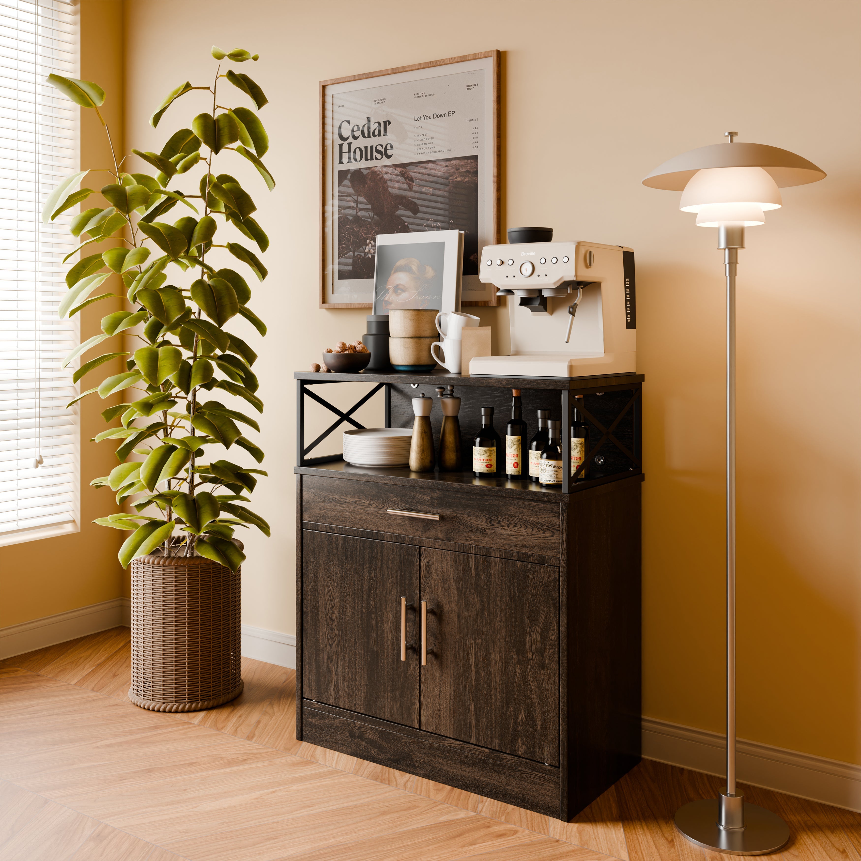 Walsunny Kitchen Buffet Sideboard Cabinet with Adjustable Shelf,Wooden Storage Cabinet with 2 Doors and 1 Drawers£¬Modern Farmhouse Coffee Bar Cabinet with Storage for Kitchen/Living Room (7612660711600)
