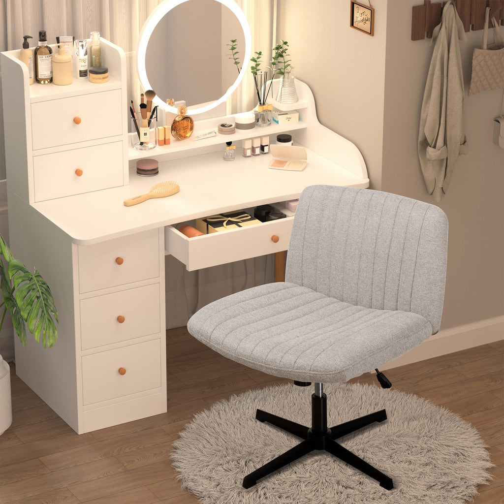 Walsunny Cross Legged Office Chair Armless Wide Chair Cross Legged Office Chair Computer Chair #color_white #foot_fixed-foot