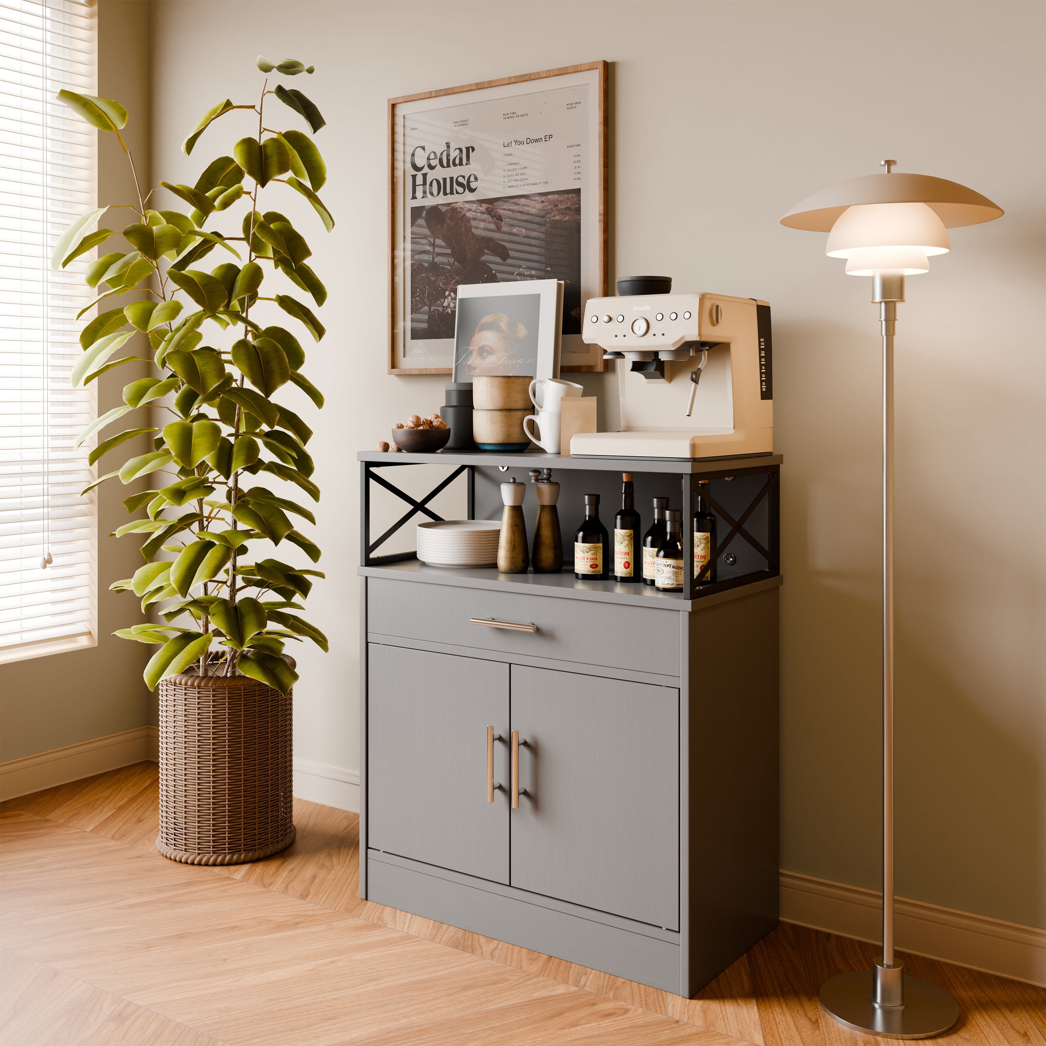 Walsunny Kitchen Buffet Sideboard Cabinet with Adjustable Shelf,Wooden Storage Cabinet with 2 Doors and 1 Drawers£¬Modern Farmhouse Coffee Bar Cabinet with Storage for Kitchen/Living Room (7612660711600)