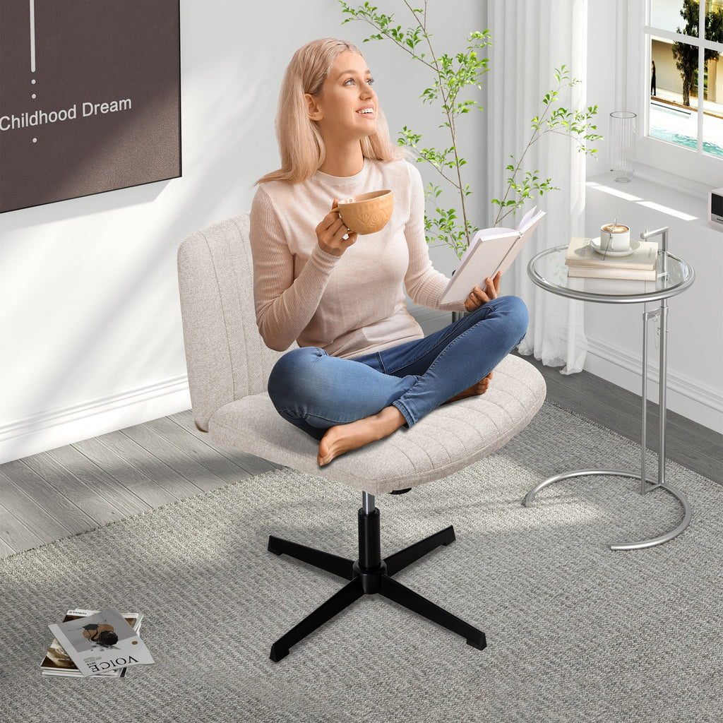 Walsunny Cross Legged Office Chair Armless Wide Chair Cross Legged Office Chair Computer Chair #color_white #foot_fixed-foot