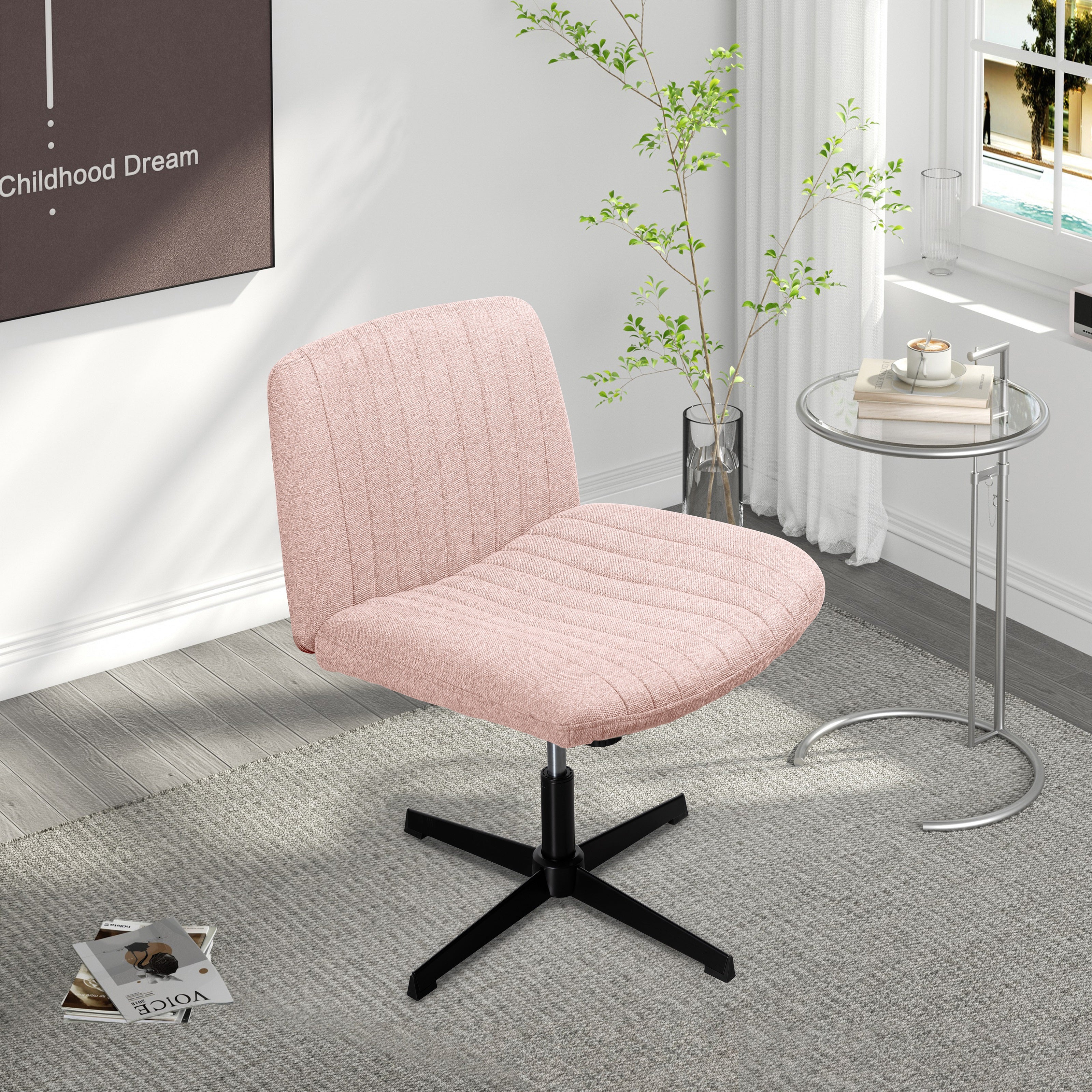 Walsunny Cross Legged Office Chair Armless Wide Chair Cross Legged Office Chair Computer Chair #color_pink #foot_fixed-foot