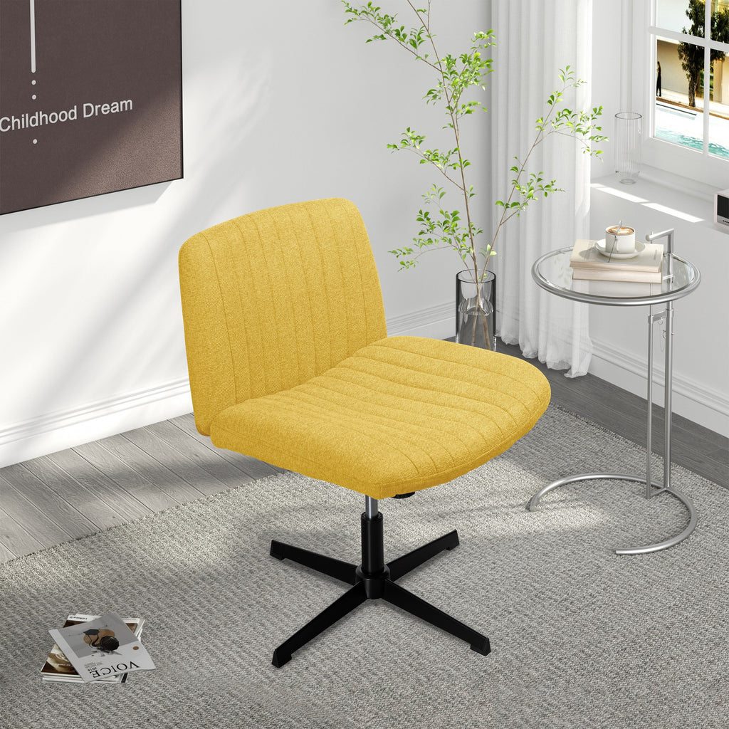 Walsunny Cross Legged Office Chair Armless Wide Chair Cross Legged Office Chair Computer Chair #color_yellow #foot_fixed-foot