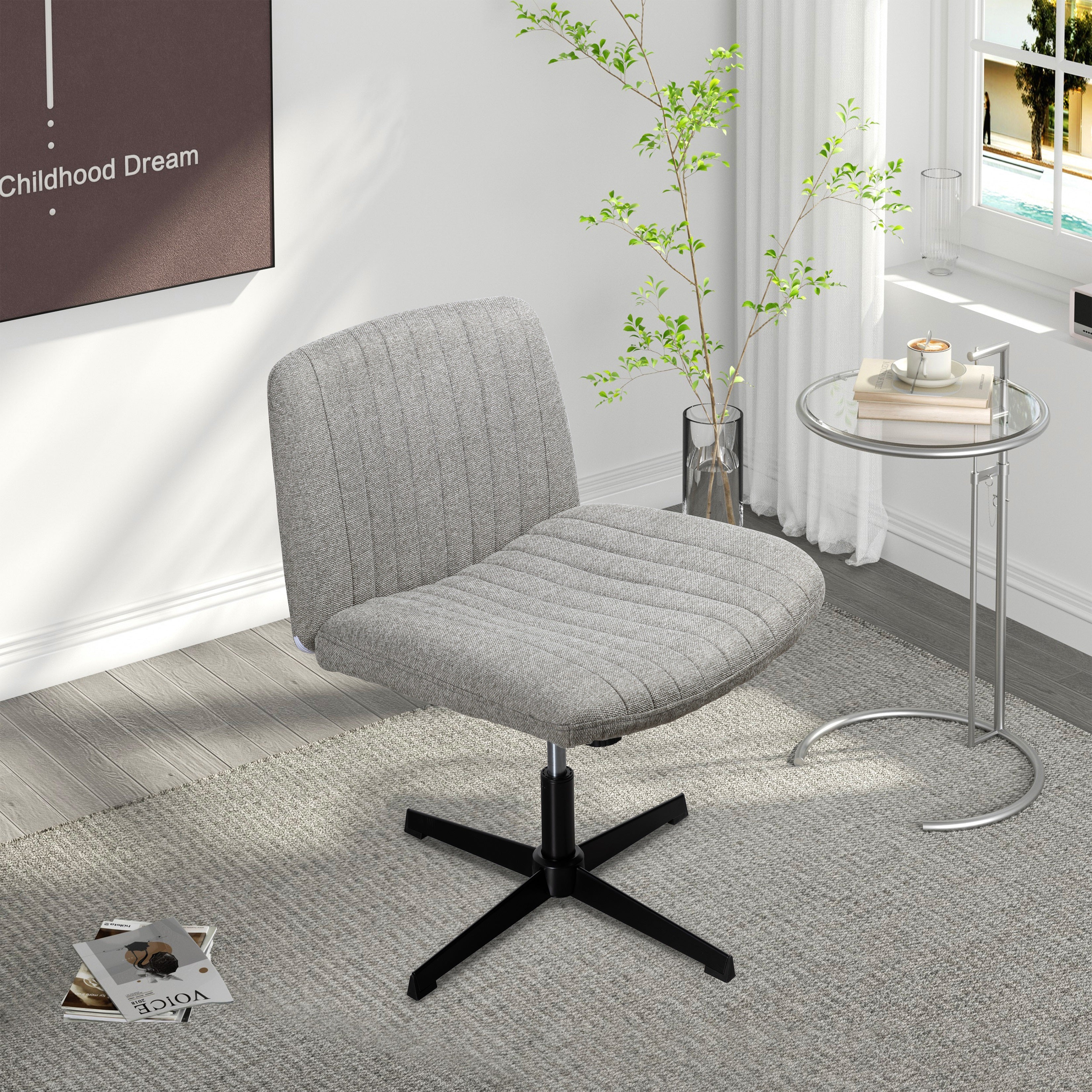 Walsunny Cross Legged Office Chair Armless Wide Chair Cross Legged Office Chair Computer Chair #color_grey #foot_fixed-foot