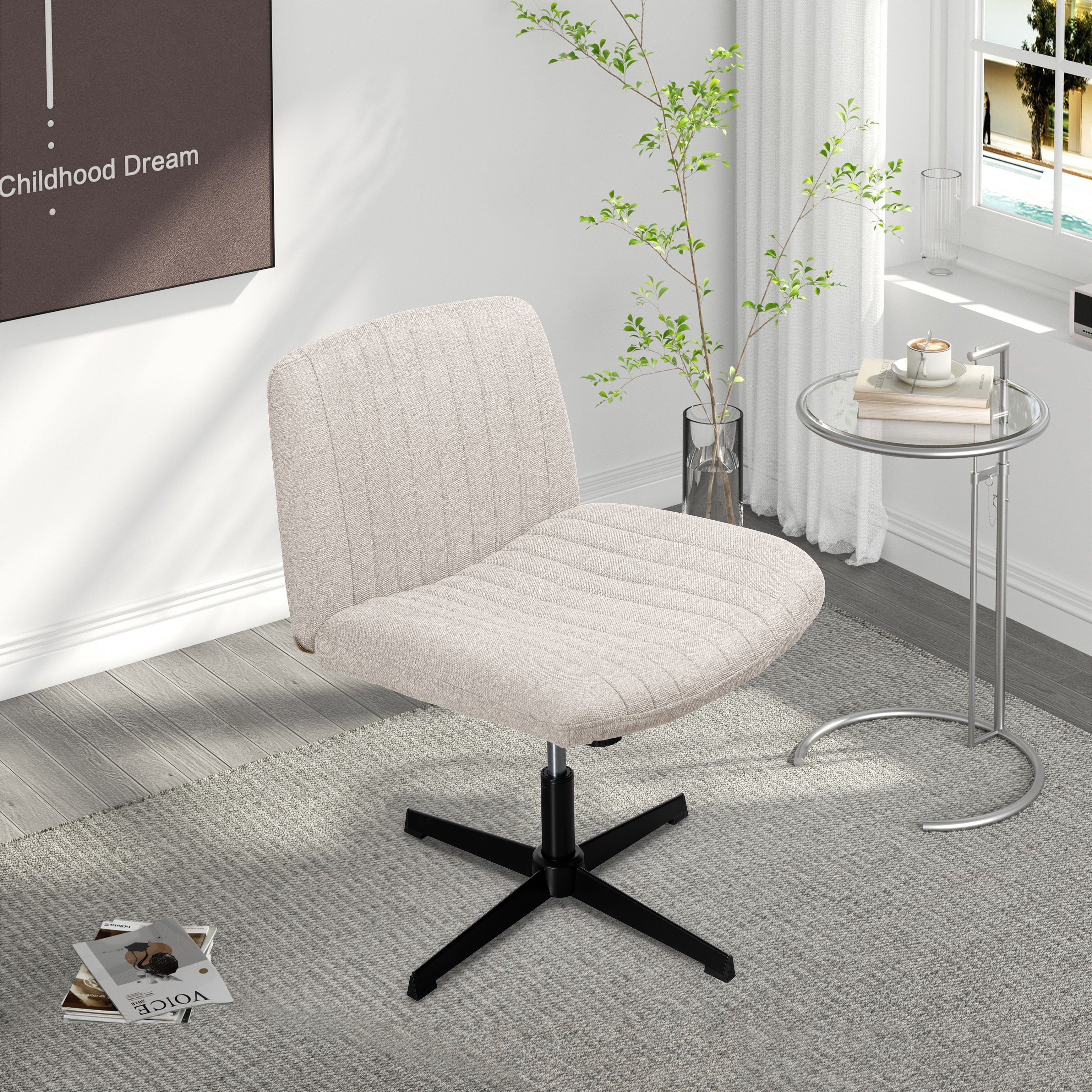 Walsunny Cross Legged Office Chair Armless Wide Chair Cross Legged Office Chair Computer Chair #color_white #foot_fixed-foot