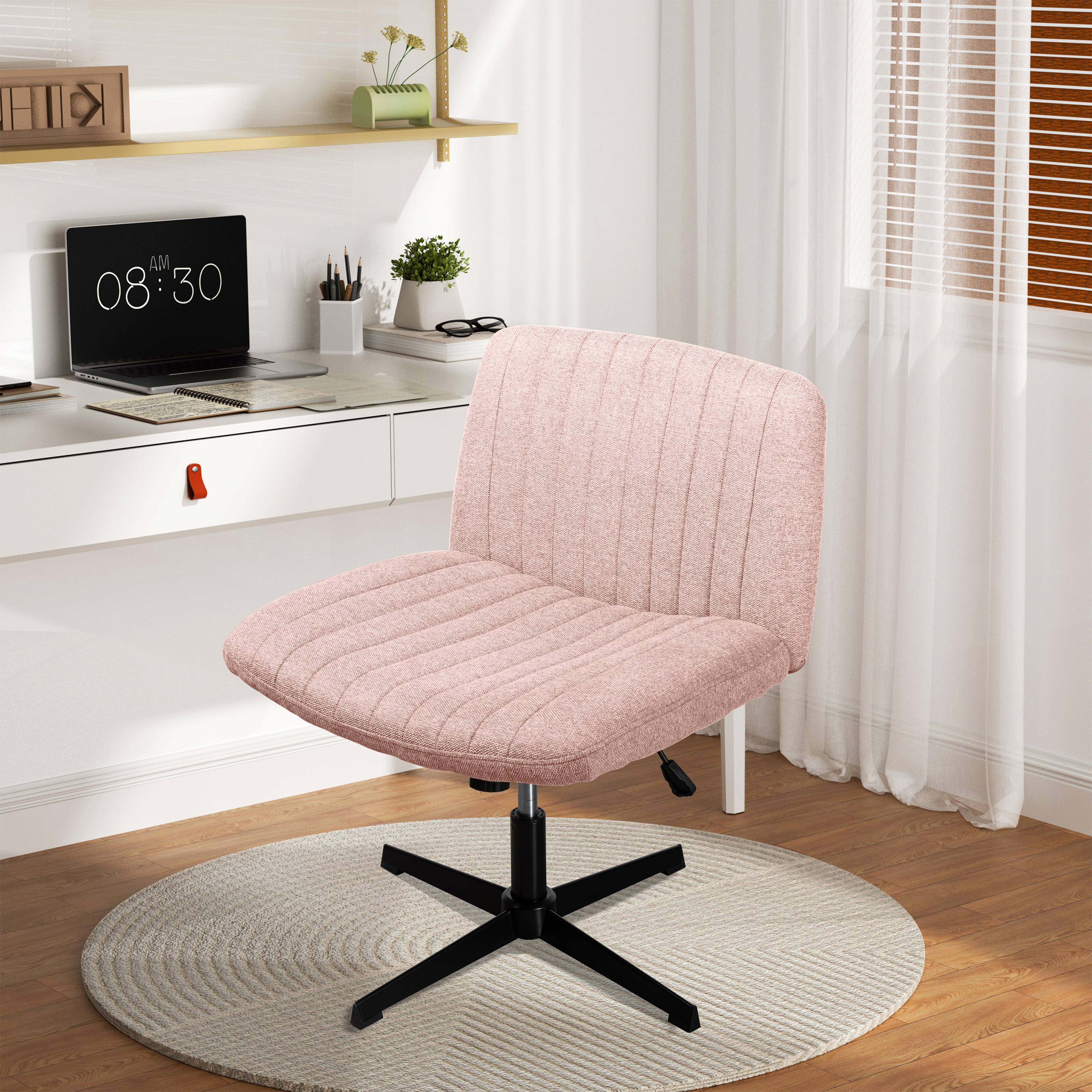 Walsunny Cross Legged Office Chair Armless Wide Chair Cross Legged Office Chair Computer Chair #color_pink #foot_fixed-foot