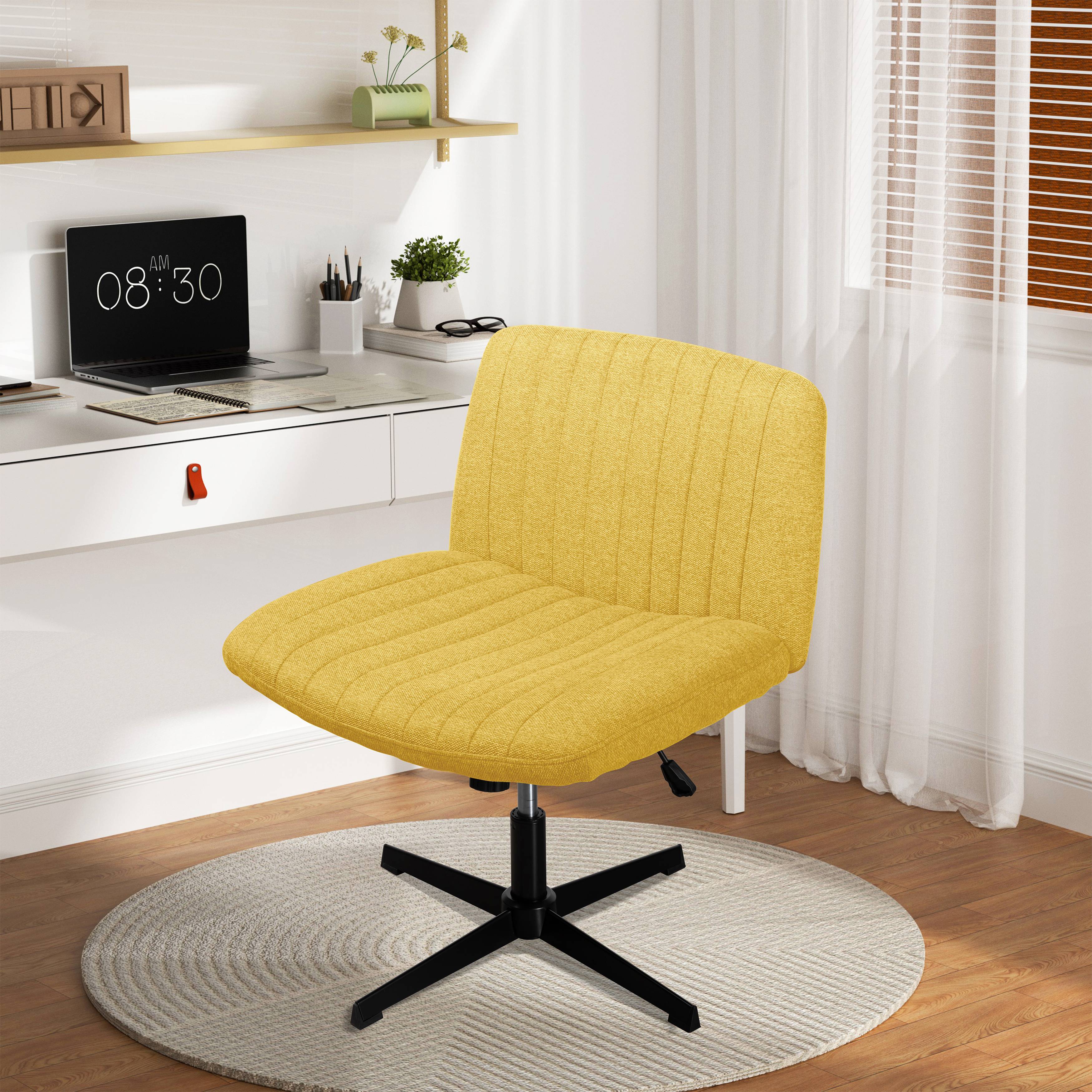Walsunny Cross Legged Office Chair Armless Wide Chair Cross Legged Office Chair Computer Chair #color_yellow #foot_fixed-foot