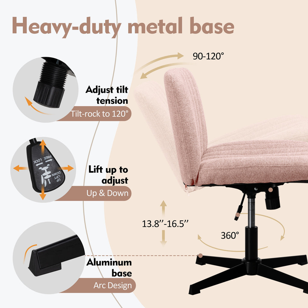 Walsunny Cross Legged Office Chair Armless Wide Chair Cross Legged Office Chair Computer Chair #color_pink #foot_fixed-foot
