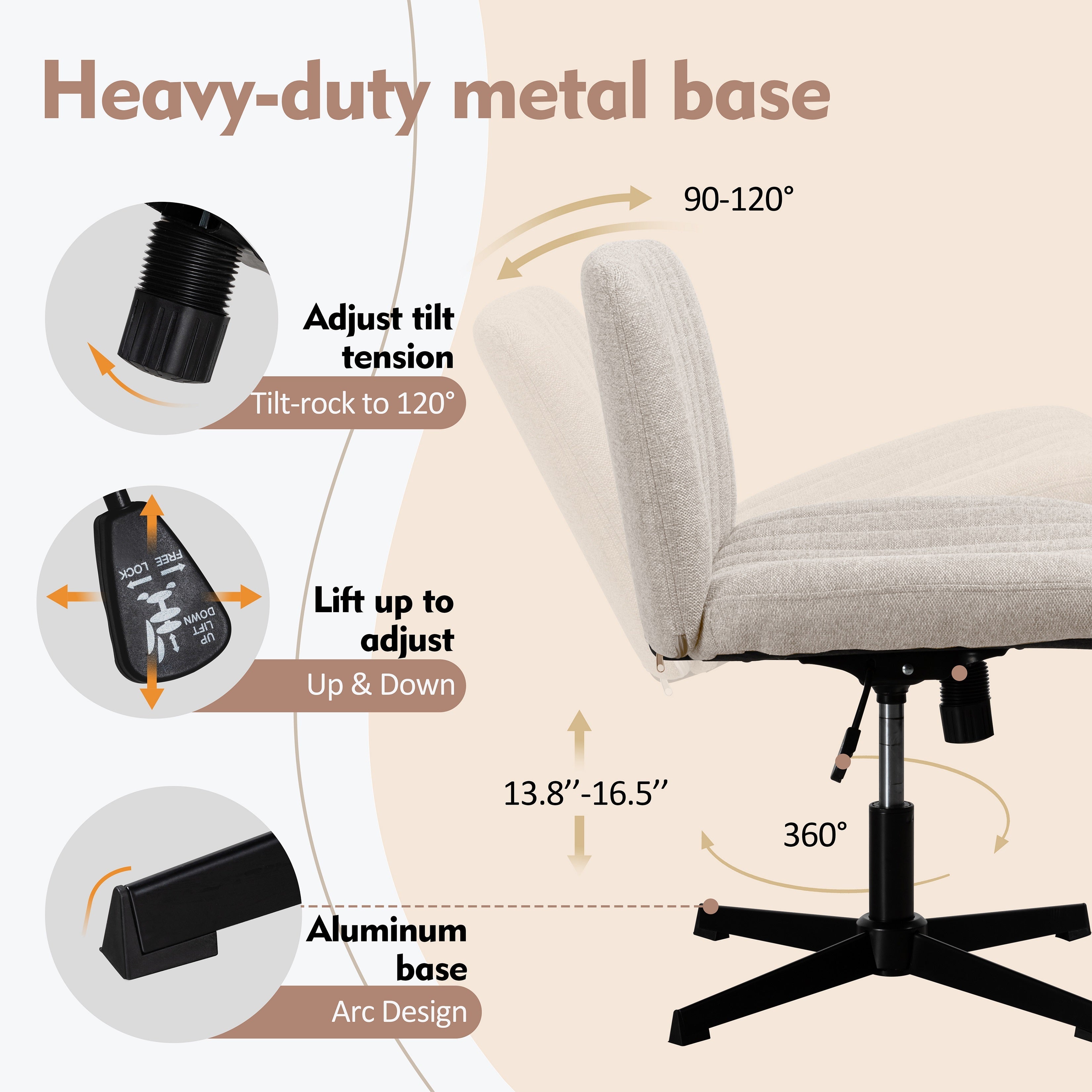 Walsunny Cross Legged Office Chair Armless Wide Chair Cross Legged Office Chair Computer Chair #color_white #foot_fixed-foot