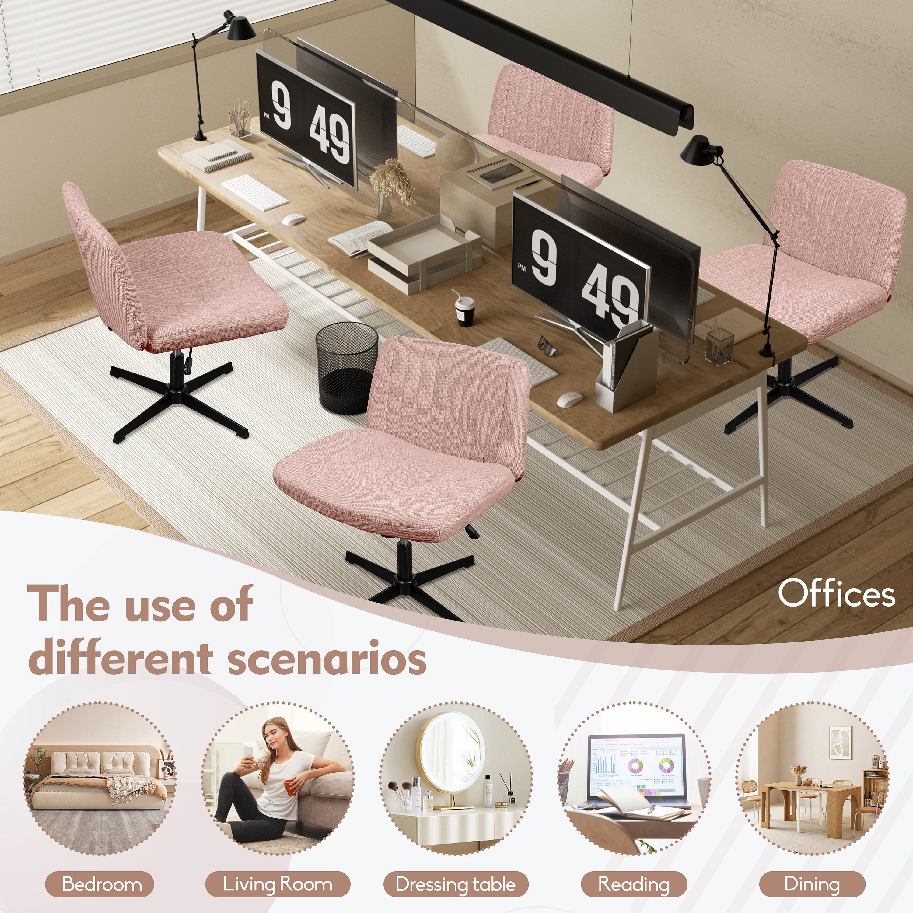 Walsunny Cross Legged Office Chair Armless Wide Chair Cross Legged Office Chair Computer Chair #color_pink #foot_fixed-foot