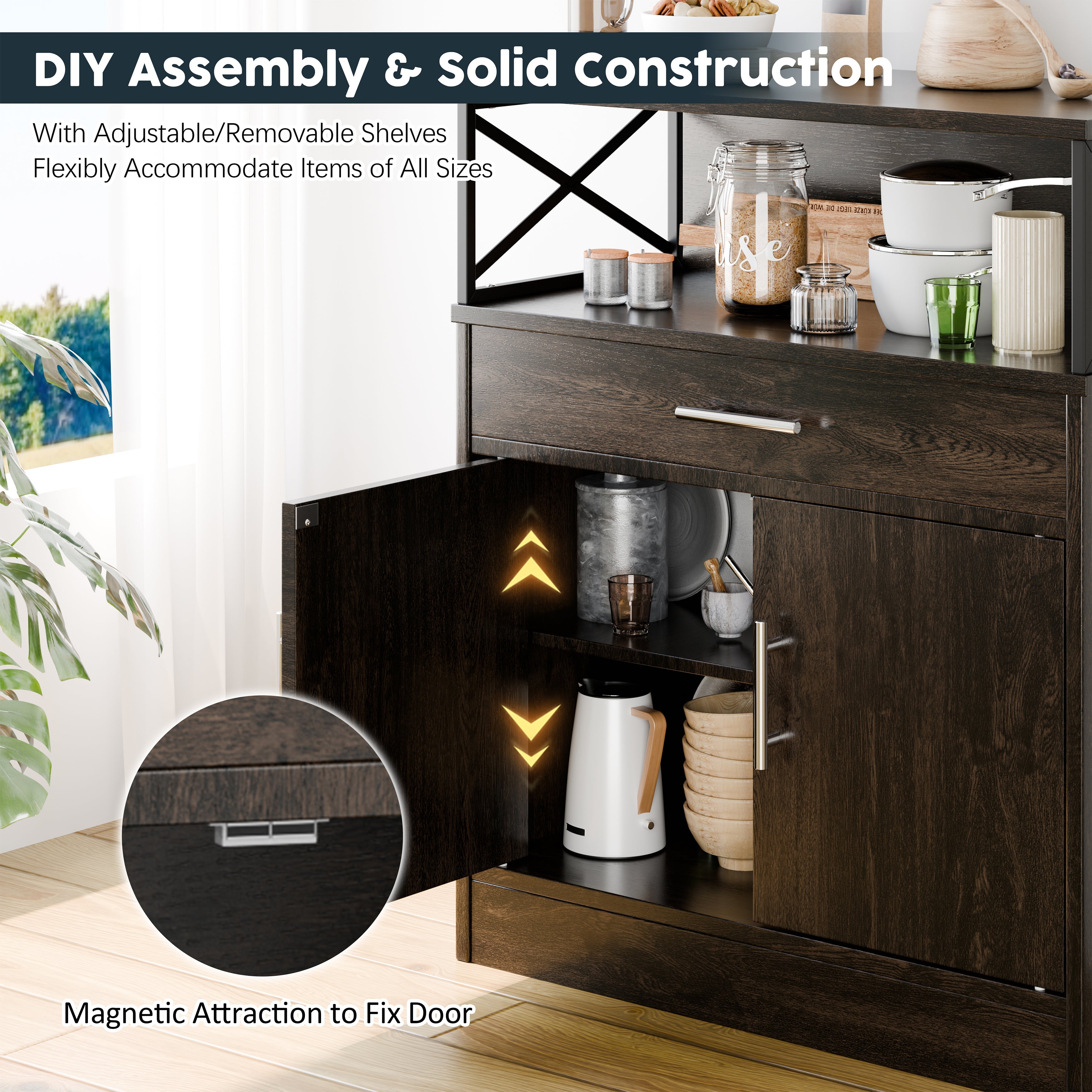 Walsunny Kitchen Buffet Sideboard Cabinet with Adjustable Shelf,Wooden Storage Cabinet with 2 Doors and 1 Drawers£¬Modern Farmhouse Coffee Bar Cabinet with Storage for Kitchen/Living Room (7612660711600)