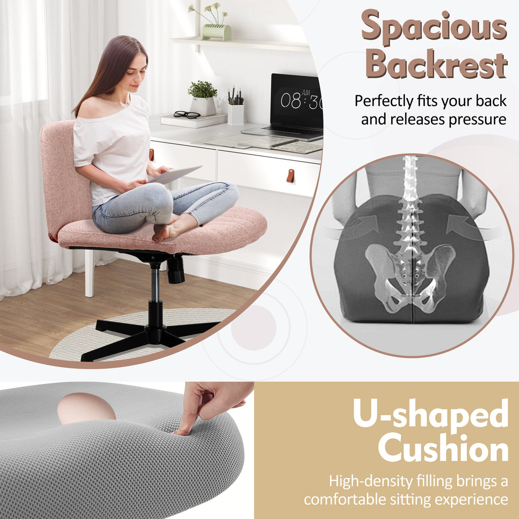 Walsunny Cross Legged Office Chair Armless Wide Chair Cross Legged Office Chair Computer Chair #color_pink #foot_fixed-foot