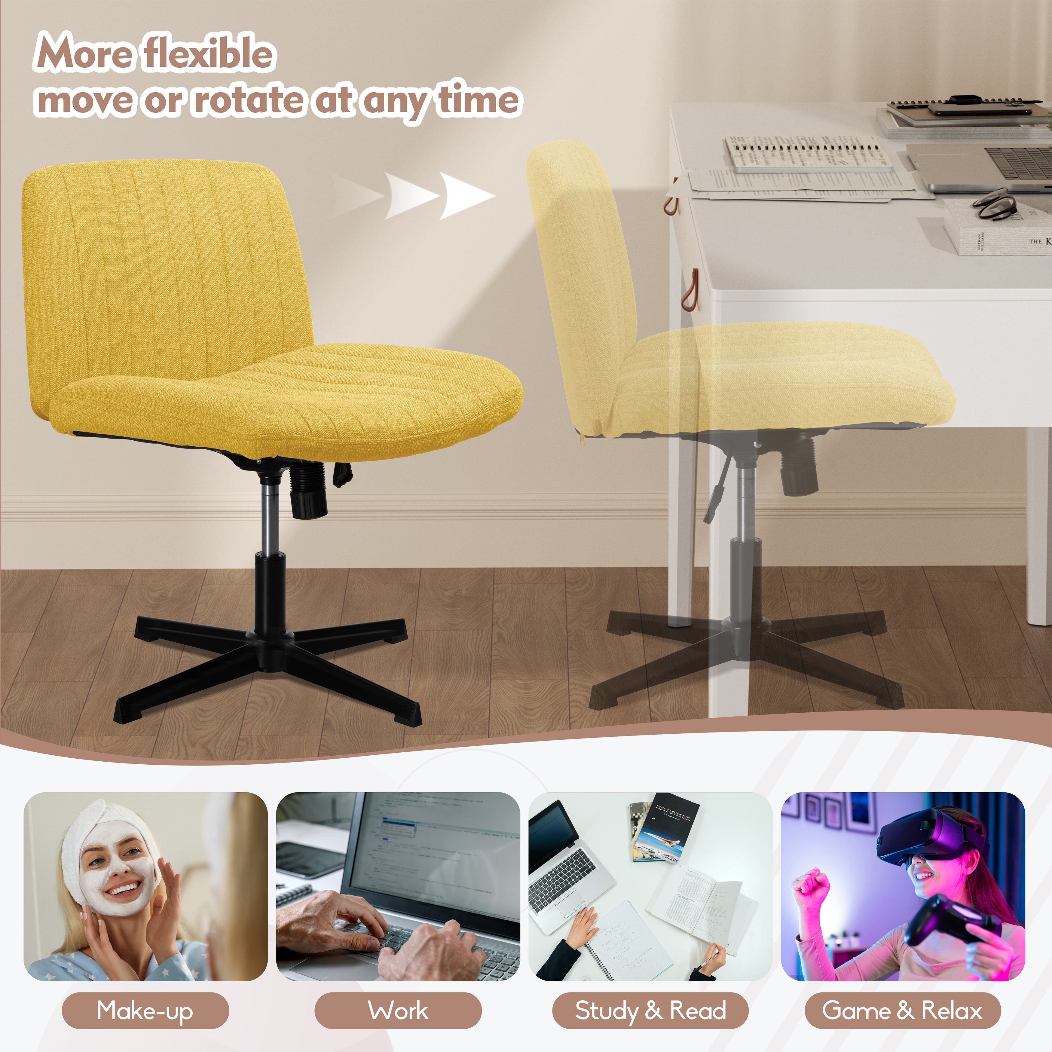 Walsunny Cross Legged Office Chair Armless Wide Chair Cross Legged Office Chair Computer Chair #color_yellow #foot_fixed-foot
