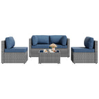 Vongrasig 5 Piece Patio Furniture Sets, Outdoor Patio Set Sectional Sofa, All-Weather PE Rattan Outdoor Couch with Ottoman, Glass Table for Garden, Backyard, Porch, Beige