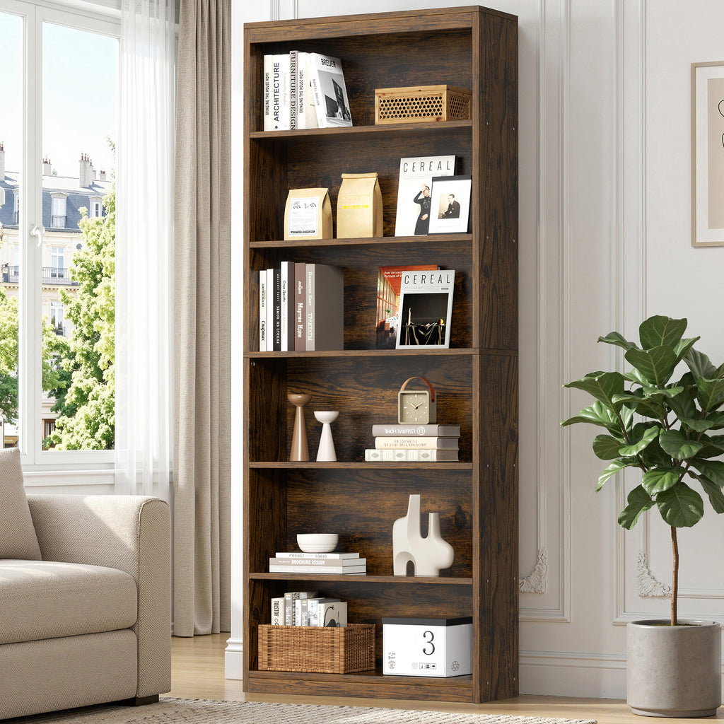 Vongrasig 6-Tier Open Bookshelf, Modern Wood Bookcase| 71" Tall Floor Standing Bookcase, Wood Display Storage Shelf for Home Office Living Room