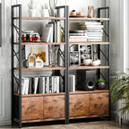 Vongrasig 5 Tier Bookshelf with Drawer, Industrial Tall Narrow Bookcase, Display Shelf Modern Wood and Metal Bookshelves, Free Standing Storage Organizer for Office, Living Room