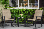 Vongrasig 3 Piece Outdoor Rocking Bistro Set, Textilene Fabric Small Patio Furniture Set, Front Porch Rocker Chairs Conversation Set with Glass Table for Lawn, Garden, Balcony, Poolside