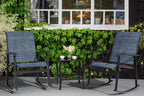 Vongrasig 3 Piece Outdoor Rocking Bistro Set, Textilene Fabric Small Patio Furniture Set, Front Porch Rocker Chairs Conversation Set with Glass Table for Lawn, Garden, Balcony, Poolside