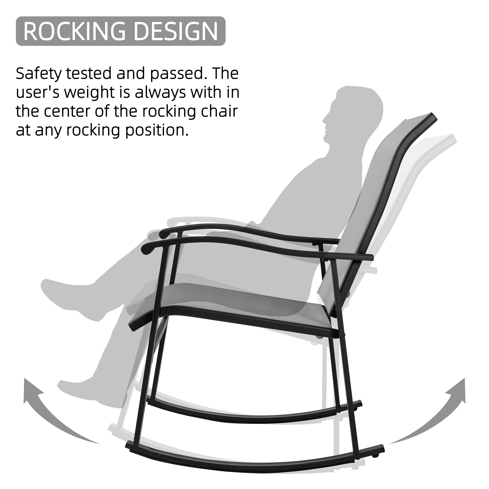 Vongrasig 3 Piece Outdoor Rocking Bistro Set, Textilene Fabric Small Patio Furniture Set, Front Porch Rocker Chairs Conversation Set with Glass Table for Lawn, Garden, Balcony, Poolside