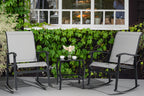 Vongrasig 3 Piece Outdoor Rocking Bistro Set, Textilene Fabric Small Patio Furniture Set, Front Porch Rocker Chairs Conversation Set with Glass Table for Lawn, Garden, Balcony, Poolside
