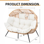 Vongrasig Wicker Double Egg Chair PE Rattan with Thicken Padded Cushion, 2 Person Oversized Patio Lounge Loveseat Chair for Outdoor, Indoor, Balcony, Backyard, Garden, Beige