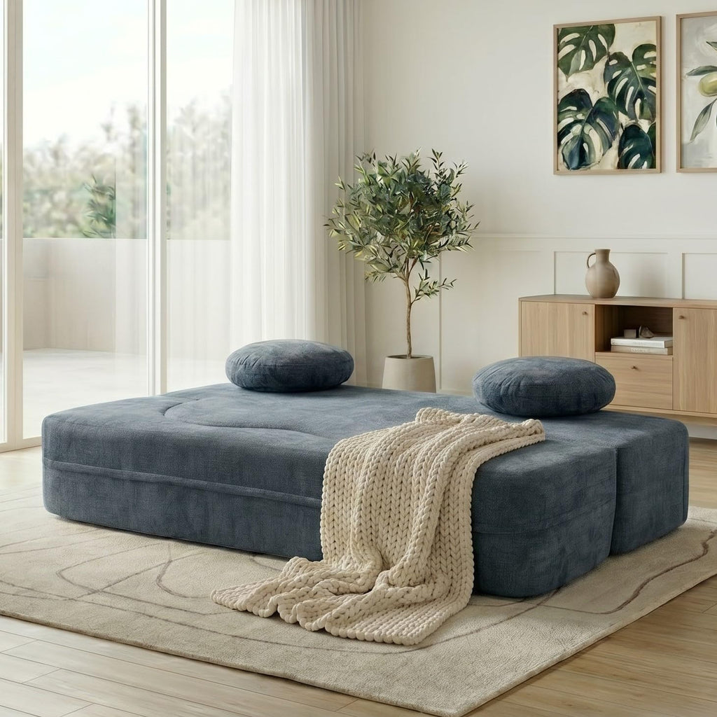 Vongrasig 77” Convertible Sofa Bed, Folding Boneless Couch, Floor Sofa 2-in-1 Curved Couch for Small Living Room, Apartment, Guest Room