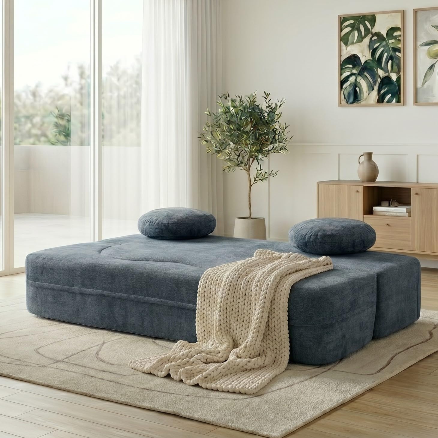 Vongrasig 77” Convertible Sofa Bed, Folding Boneless Couch, Floor Sofa 2-in-1 Curved Couch for Small Living Room, Apartment, Guest Room