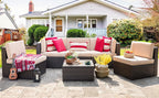 Vongrasig Patio Furniture Sets, Outdoor Patio Set Sectional Sofa, All-Weather PE Rattan Outdoor Couch with Ottoman, Glass Table for Garden, Backyard, Porch