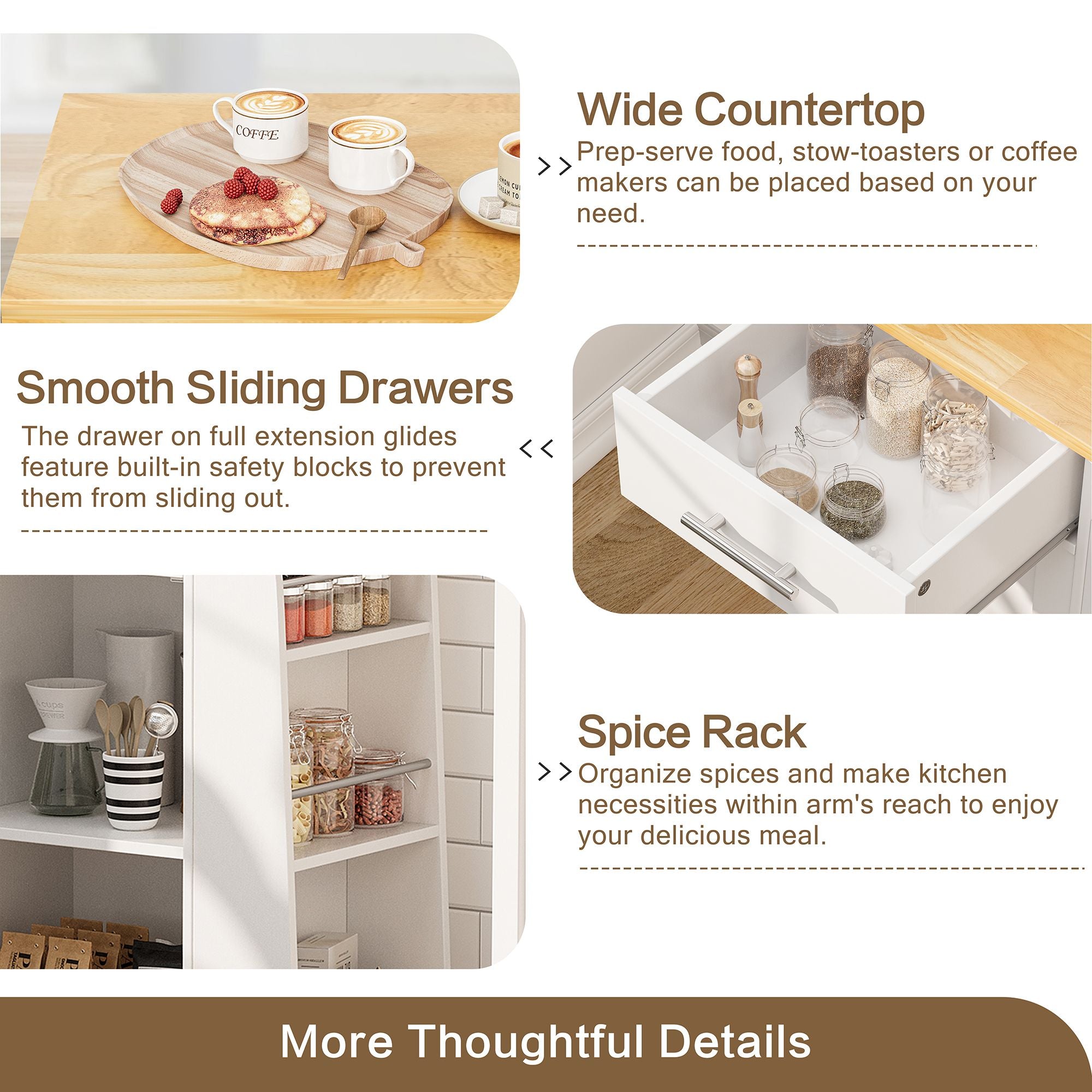 Walsunny Kitchen Island Rolling Cart with Storage Cabinet, Coffee Bar (7404392186032)